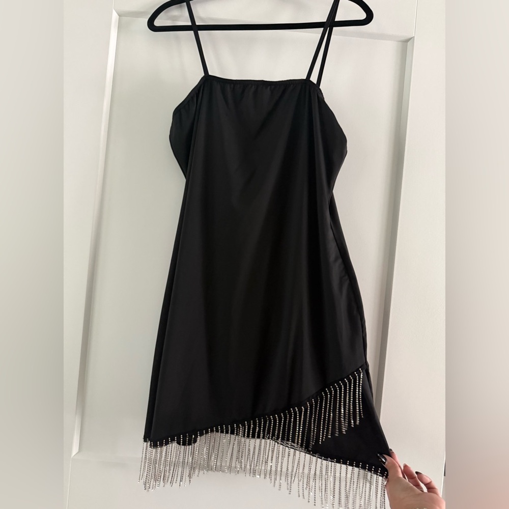 Black Dress with Rhinestone Hem Detail